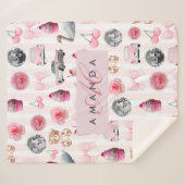 Monogram Blush Roze Retro Disco Ball Coquette Sherpa Deken (Voorkant (horizontaal))