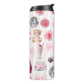 Monogram Blush Roze Retro Disco Ball Coquette Thermosbeker (Gedraaid links)