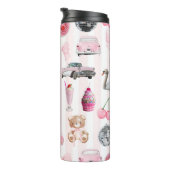 Monogram Blush Roze Retro Disco Ball Coquette Thermosbeker (Geroteerd rechts)