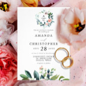 Monogram Blush Roze Romantische Bloesems Bruiloft Kaart