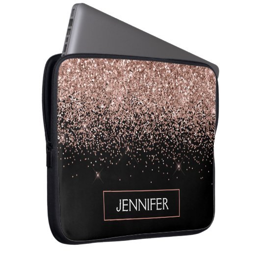 Monogram Blush roze roze roodbruin Glitter & Spark Laptop Sleeve (Voorkant Rechts)