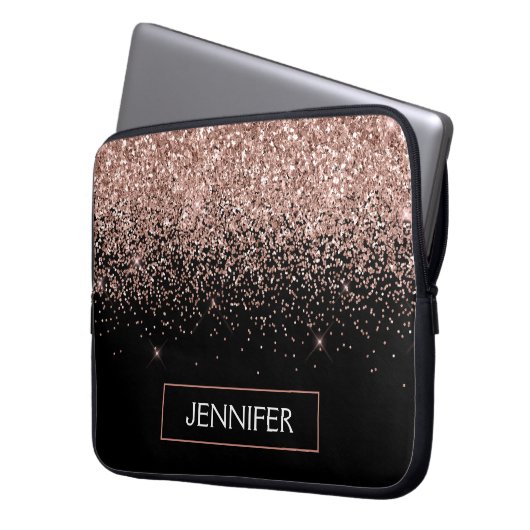 Monogram Blush roze roze roodbruin Glitter & Spark Laptop Sleeve (Voorkant Links)