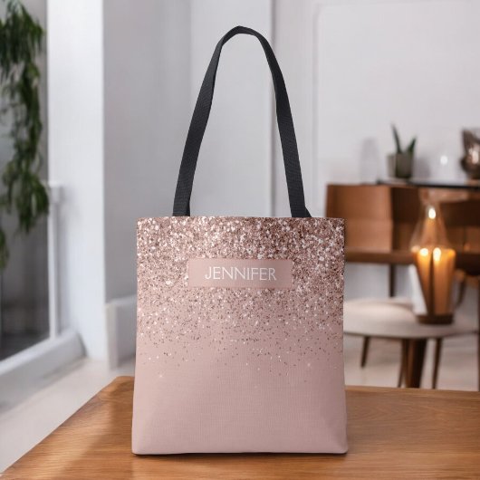 Monogram Blush roze roze roodbruin Glitter & Spark Tote Bag