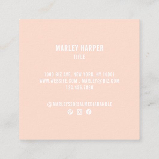 Monogram Blush Roze Schattige Chic Bold Stijlvol T Vierkante Visitekaartje (Achterkant)