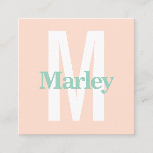 Monogram Blush Roze Schattige Chic Bold Stijlvol T Vierkante Visitekaartje (Voorkant)