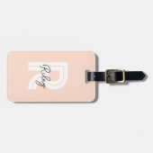 Monogram Blush Roze Schattige Girly Chic Retro Sti Bagagelabel (Voorkant horizontaal)