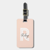 Monogram Blush Roze Schattige Girly Chic Retro Sti Bagagelabel (Voorkant verticaal)