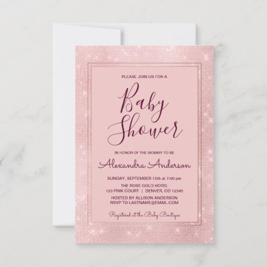 Monogram Blush Roze Sparkle Eenhoorn Baby shower Kaart (Achterkant)