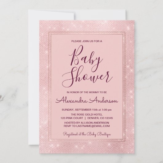 Monogram Blush Roze Sparkle Eenhoorn Baby shower Kaart (Achterkant)