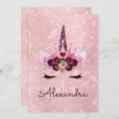 Monogram Blush Roze Sparkle Eenhoorn Baby shower Kaart (Voorkant / Achterkant)