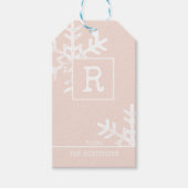 Monogram Blush Roze Verdrietige Sneeuwvlok Vakanti Cadeaulabel (Voorkant)