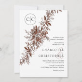 Monogram blush roze waterverf bloemenbruiloft kaart (Voorkant)