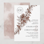 Monogram blush roze waterverf bloemenbruiloft kaart (Voorkant / Achterkant)