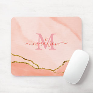 Monogram Blush Roze Waterverf & Faux Gold muis Muismat