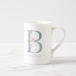 Monogram Blush Roze Waterverf Floral Letter B Porselein Kop
