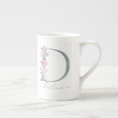 Monogram Blush Roze Waterverf Floral Letter D Porselein Kop (Rechts)
