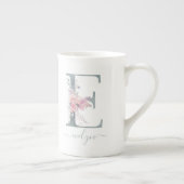 Monogram Blush Roze Waterverf Floral Letter E Porselein Kop (Rechts)
