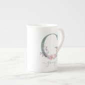 Monogram Blush Roze Waterverf Floral Letter G Porselein Kop (Voorkant rechts)