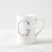 Monogram Blush Roze Waterverf Floral Letter G Porselein Kop (Rechts)