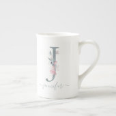 Monogram Blush Roze Waterverf Floral Letter J Porselein Kop (Rechts)