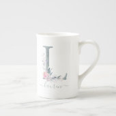 Monogram Blush Roze Waterverf Floral Letter L Porselein Kop (Rechts)