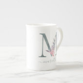 Monogram Blush Roze Waterverf Floral Letter M Porselein Kop (Voorkant rechts)