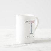 Monogram Blush Roze Waterverf Floral Letter T Porselein Kop (Voorkant rechts)