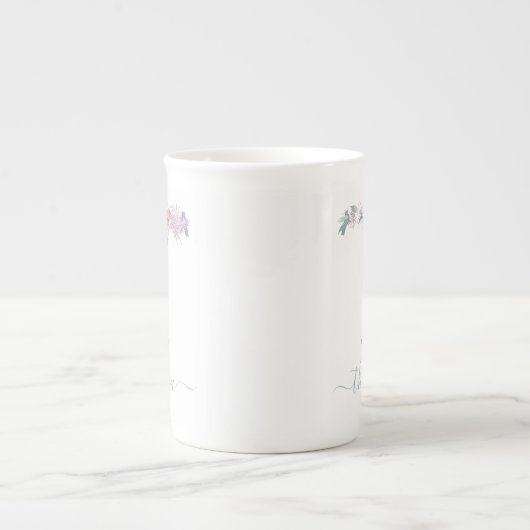 Monogram Blush Roze Waterverf Floral Letter T Porselein Kop (Voorkant)