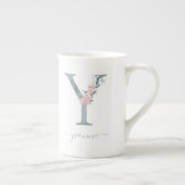 Monogram Blush Roze Waterverf Floral Letter Y Porselein Kop (Rechts)