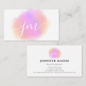 Monogram Blush Roze Waterverf Wit Visitekaartje Contactkaartje (Voorkant / Achterkant)