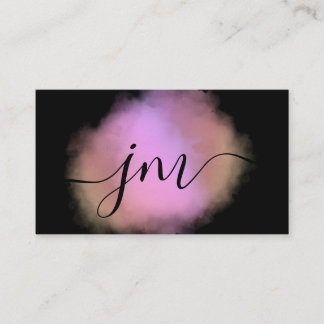 Monogram Blush Roze Waterverf Zwart Visitekaartje Contactkaartje