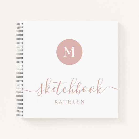 Monogram Blush Roze Wit Schetsboek Eenvoudig Moder Notitieboek (Voorkant)