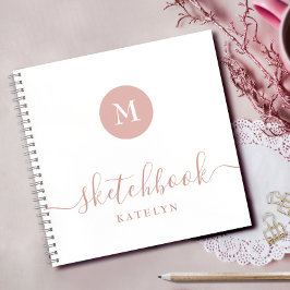 Monogram Blush Roze Wit Schetsboek Eenvoudig Moder Notitieboek
