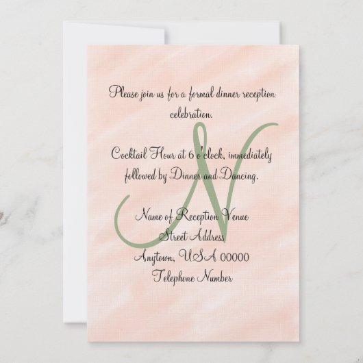 Monogram Blush Sage Green Waterverf Reception Kaart (Achterkant)