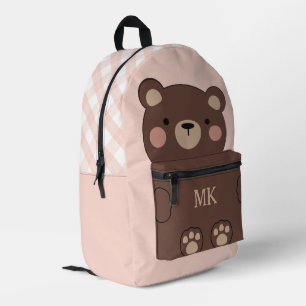 Monogram Blush Schattige Bruin Beer Kinder Bedrukte Rugzak