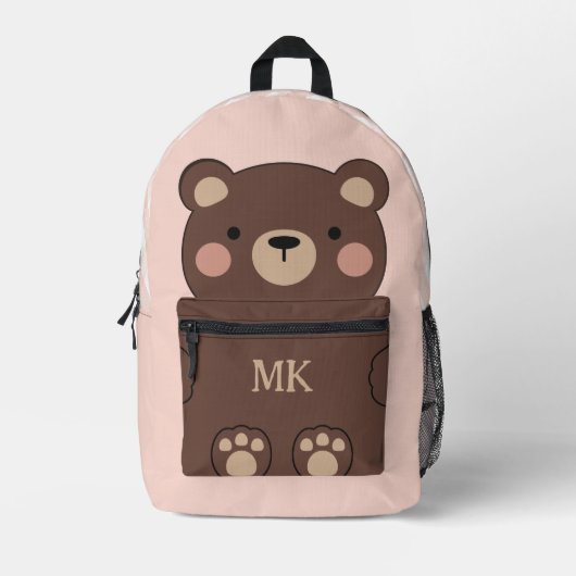 Monogram Blush Schattige Bruin Beer Kinder Bedrukte Rugzak (Voorkant)