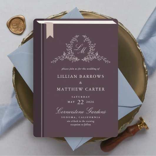 Monogram Boek Hoesje bruiloft uitnodiging