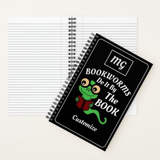 Monogram Boekenwurm Humor Zwart Custom Notitieboek (Binnen)