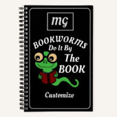 Monogram Boekenwurm Humor Zwart Custom Notitieboek (Voorkant)
