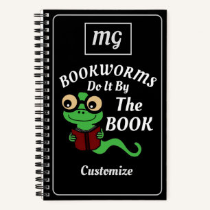 Monogram Boekenwurm Humor Zwart Custom Notitieboek