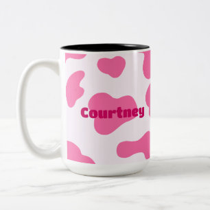 Monogram Boerderij Dier Roze Koe Print Tweekleurige Koffiemok