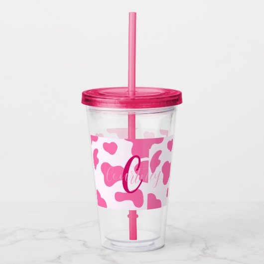 Monogram Boerderij Dierroze Koe Afdrukken Acryl Drinkbeker (Voorkant)