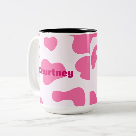 Monogram Boerderij Dierroze Koe Afdrukken Tweekleurige Koffiemok (Voorkant links)