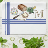 Monogram Boerderij Keuken Handdoek Blauwe Streep K (Gevouwen)
