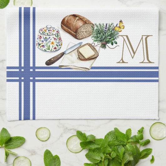 Monogram Boerderij Keuken Handdoek Blauwe Streep K (Gevouwen)