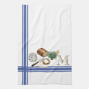 Monogram Boerderij Keuken Handdoek Blauwe Streep K
