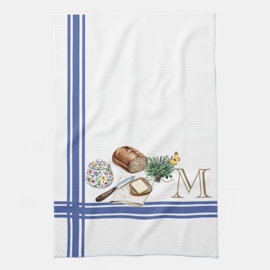 Monogram Boerderij Keuken Handdoek Blauwe Streep K (Verticaal)