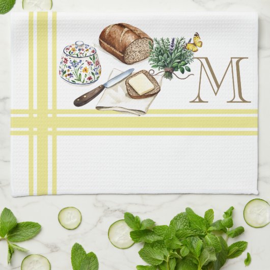Monogram Boerderij Keuken Handdoek Gouden Streep K (Gevouwen)