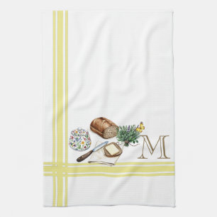 Monogram Boerderij Keuken Handdoek Gouden Streep K