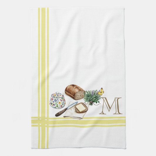 Monogram Boerderij Keuken Handdoek Gouden Streep K (Verticaal)